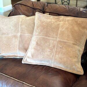 Pottery Barn Set of Two Pieced Tan Suede 20 x 20" Pillow Covers Western Rustic